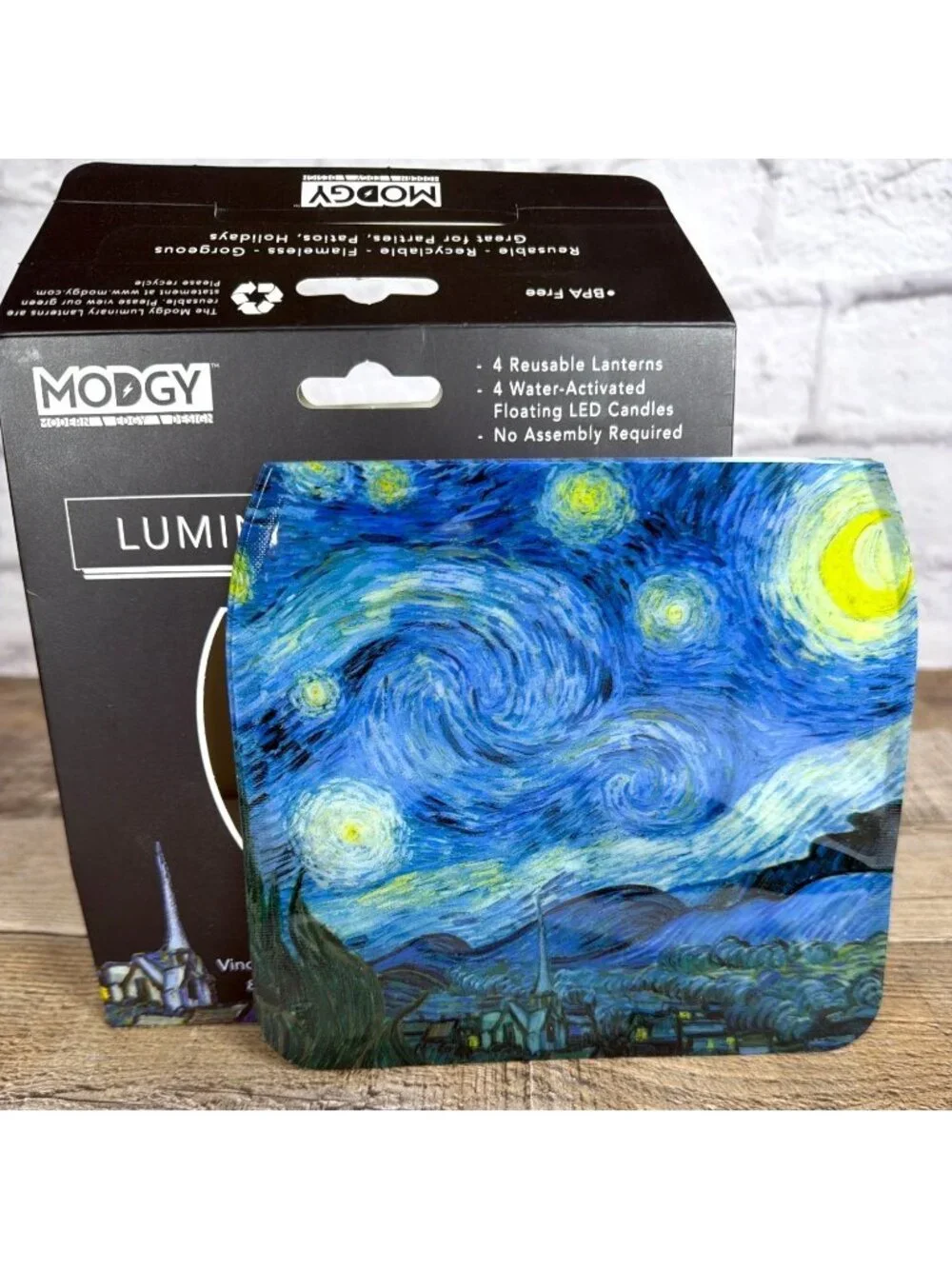 Luminary Lanterns Floating Set of 4 LED Candles Reusable Van Gogh Starry Night